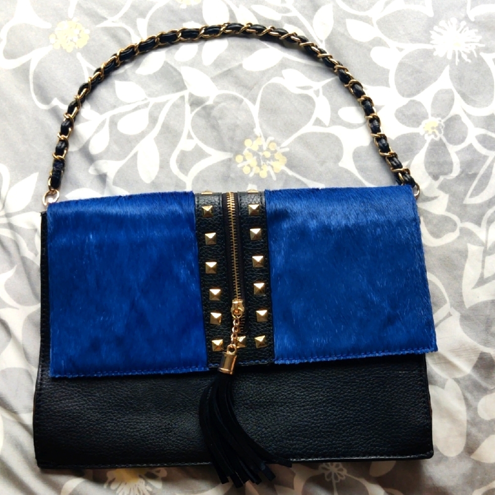 Blue and Black Envelope Clutch